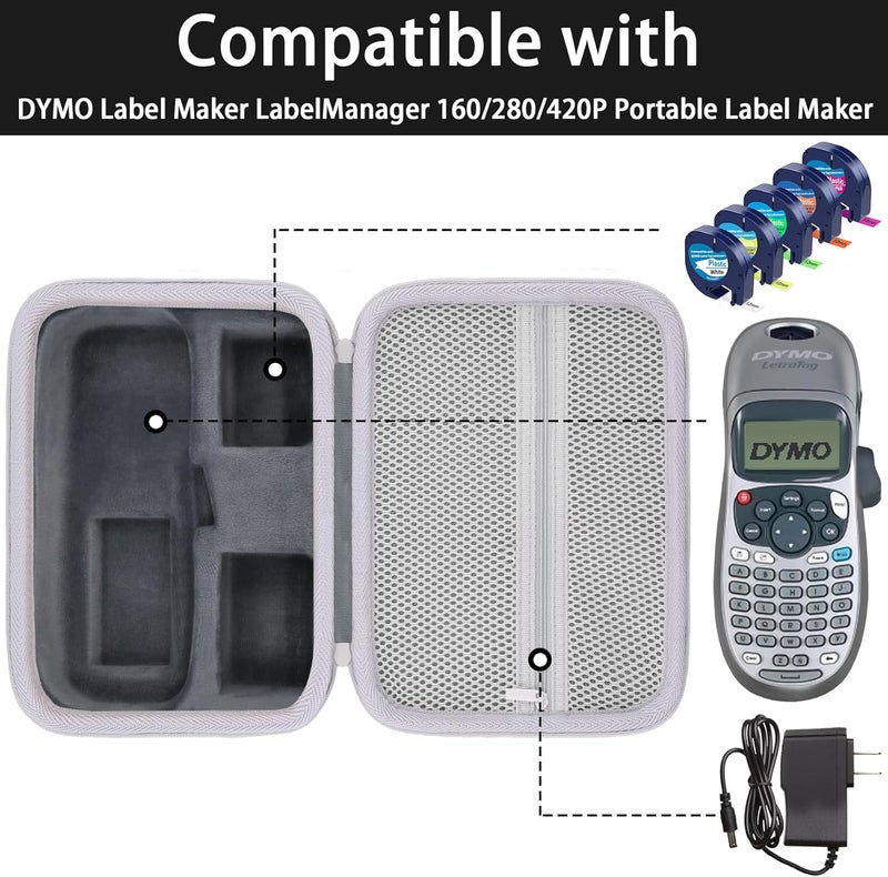 Baval حافظة طابعة الملصقات متوافقة مع DYMO LetraTag LT-100H/LT-100H Plus صانع الملصقات المحمول (حافظة رمادية) - Image 3